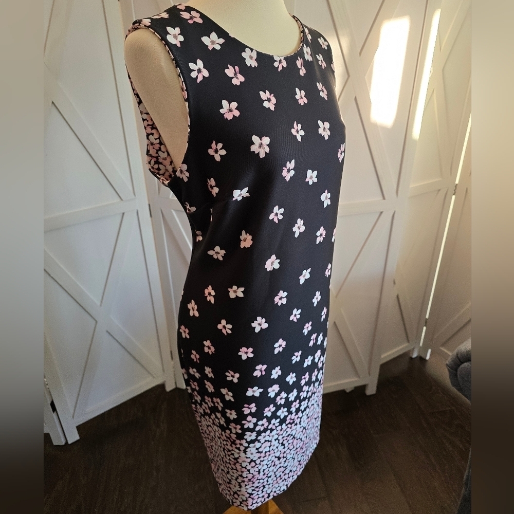 Tommy Hilfiger Black and Pink Floral Midi Womens Sleeveless Dress